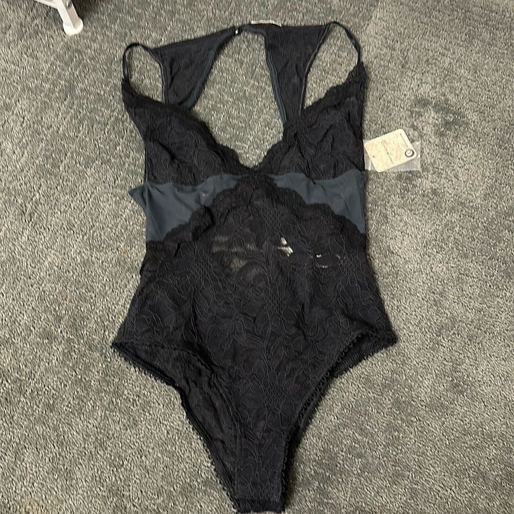 Free People Bodysuit Womens Size XS Black Lace Speed Date Strappy Lingerie NEW
